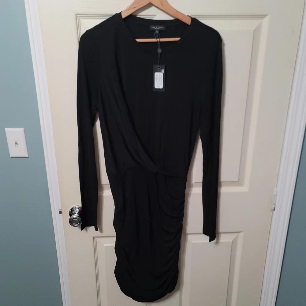 ~NWT~ Rag & Bone dress‎ Holly Drape Ruched Minidress Black Size X-Large - Picture 5 of 16